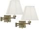 Modern Swing Arm Wall Lamps Set of 2 Brass Plug-In Fixture Ivory Shade Bedroom