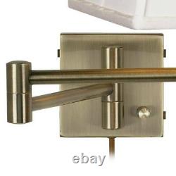 Modern Swing Arm Wall Lamps Set of 2 Brass Plug-In Fixture Ivory Shade Bedroom