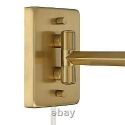Modern Swing Arm Wall Lamps Set of 2 Brass Plug-In Fixture White Shade Bedroom