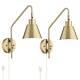 Modern Swing Arm Wall Lamps Set of 2 Brass Plug-In Metal Shade Bedroom Bedside