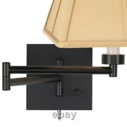 Modern Swing Arm Wall Lamps Set of 2 Espresso Plug-In Fixture Gold Tan Bedroom