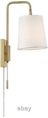 Modern Swing Arm Wall Lamps Set of 2 Warm Brass Plug-In White Shade Bedroom Home
