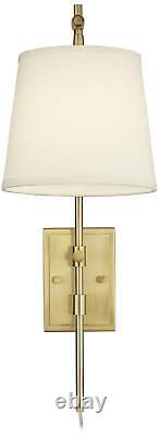 Modern Wall Lamp Dimmable Warm Gold Plug-In Off White Shade for Bedroom Reading