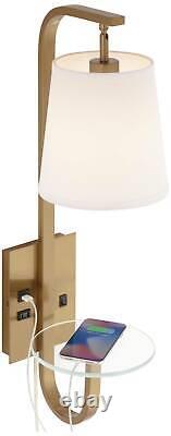 Modern Wall Lamp USB Outlet Shelf Gold Plug-In 5 1/2 Fixture Drum Shade Bedroom