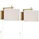 Modern Wall Lamps Set of 2 Brass Plug-In 12 Fixture Linen Shade Bedroom House