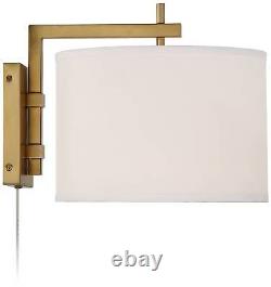 Modern Wall Lamps Set of 2 Brass Plug-In 12 Fixture Linen Shade Bedroom House