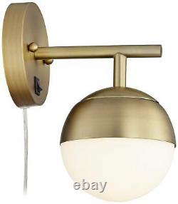 Modern Wall Lamps Set of 2 Brass Plug-In 5 1/2 Fixture Frosted Glass Bedroom