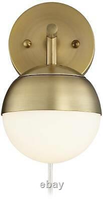 Modern Wall Lamps Set of 2 Brass Plug-In 5 1/2 Fixture Frosted Glass Bedroom