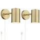 Modern Wall Lamps Set of 2 Polished Brass Plug-In 5 Fixture Metal Shade Bedroom