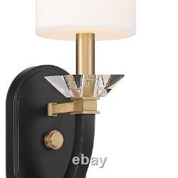 Modern Wall Light Sconce Black Gold Hardwired 5 Fixture White Shade for Bedroom