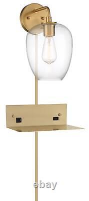 Modern Wall Sconce Gold USB Outlet Shelf Plug-In 12 Fixture Clear Glass Bedroom