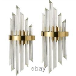 Modern Wall Sconces Set of 2 Brass Wall Sconce Crystal-Look Glass Wall Lights