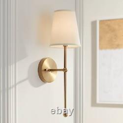 Modern Wall Sconces Set of 2 Warm Brass Hardwired 6 Cream Linen Shade Bedroom