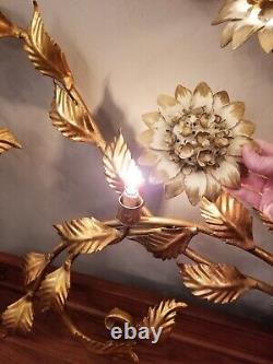 Monumental Vintage Italian Gilt Tole Iron Hydrangea 11 Light Wall Light Sconce