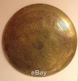 Moroccan Carved Hammered Brass Round Sconce Wall Ceiling Lamp 22.5 Diameter