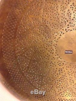 Moroccan Carved Hammered Brass Round Sconce Wall Ceiling Lamp 22.5 Diameter
