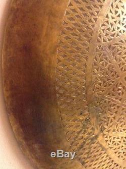 Moroccan Carved Hammered Brass Round Sconce Wall Ceiling Lamp 31 Diameter
