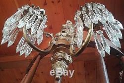 Most Wonderful Pair Of Italian Brass & Crystal Electrified Candle Wall Sconces