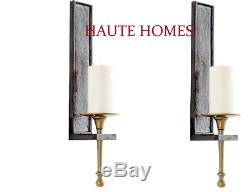 NEW BRASS IRON STUNNING GOLD BLACK Candle Holder Wall Sconce SET/2