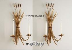 NEW HORCHOW FRENCH 26.5H WHEAT GOLD IRON Candle Holder Wall Sconce SET/2