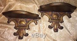 NICE PAIR VINTAGE ITALIAN Classic Wall Shelf Sconce Hand Carved Wood Gold Gilt