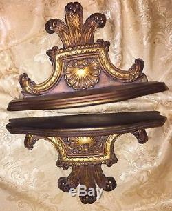 NICE PAIR VINTAGE ITALIAN Classic Wall Shelf Sconce Hand Carved Wood Gold Gilt
