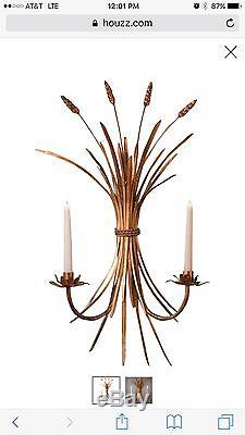 NWT WHEAT GOLD IRON Candle Holders Wall Sconce SET of 2