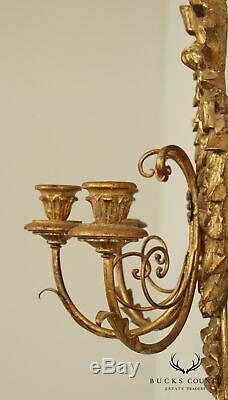 Neo Classical Style Gilt Wood & Metal Crussed Arrows 3 Candle Wall Sconce