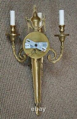 Neoclassical Hollywood Regency 3 Light Gold Candelabra Torchiere Wall Sconce 20