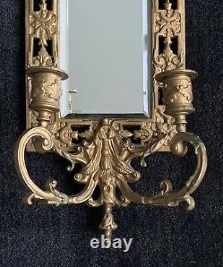 Neoclassical Style Wall Mirror / Candle Wall Sconce Antique Gilt Metal Fish