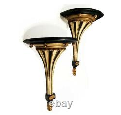 Neoclassical wall sconce shelves. Wall shelf in cream, black & gold. Acanthus l