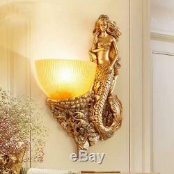 New LED Retro Mermaid Wall Light Fixture Sconce Creative Indoor Resin Wall Lamps