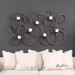 New Large 58 Hand Forged Aged Gold Metal Wall Art Sconce Seven Candle Holder