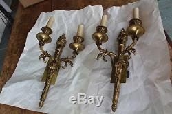 Nice Pair Of Antique Figural 2 Arms Wall Sconce Candle Style Ram Head And Torch