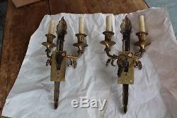 Nice Pair Of Antique Figural 2 Arms Wall Sconce Candle Style Ram Head And Torch