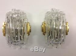 Nice large wall lamp sconces pair gold and glass french c1950 mid century