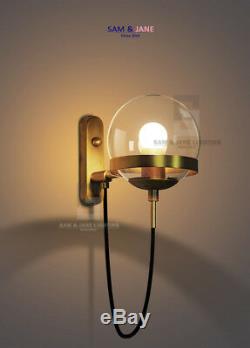Night Light BRASS ROUND BISTRO Wall Sconce Fixture Vintage French LED Gold Lamp