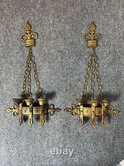 ONE PAIR OF VINTAGE, 1967 SEXTON GOTHIC CANDLE HOLDERS WALL SCONCES-In/Outdoor