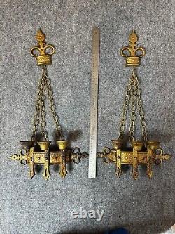 ONE PAIR OF VINTAGE, 1967 SEXTON GOTHIC CANDLE HOLDERS WALL SCONCES-In/Outdoor