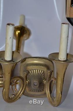 Ornate Solid Brass 2 Arm Wall Sconces Military Bugle Vintage Light Fixture (4)