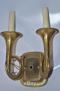 Ornate Solid Brass 2 Arm Wall Sconces Military Bugle Vintage Light Fixture (4)