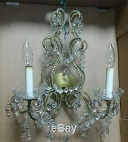 Old Vintage BEADED on the ARMS WALL SCONCES 2 Lights Dripping Crystals 18 tall