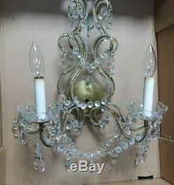 Old Vintage BEADED on the ARMS WALL SCONCES 2 Lights Dripping Crystals 18 tall
