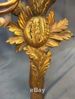 Old Vintage Large Gold Wood Wooden Wall Italian Candle Sconce Wrought Iron Italy