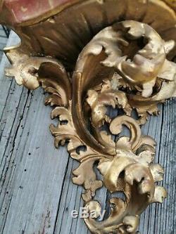 Old Vtg Florentine Rococo Wall Shelf / Sconce Gold Gilt Wood 11 1/4 Tall Mexico