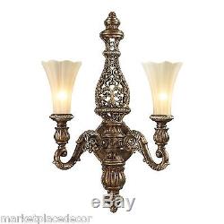 Old World French Country Baroque Rococo Ornate 2 Light Wall Sconce 27H