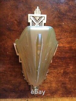 One Art Deco Markel Antique Etched Amber Slip Shade Glass Wall Sconce Fixture