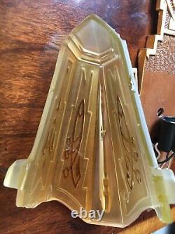 One Art Deco Markel Antique Etched Amber Slip Shade Glass Wall Sconce Fixture