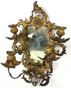 Ornate Antique Twisted & Cast Brass 4 Arm Candelabra Mirror Wall Sconce Louis XV