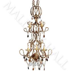 Ornate Large Five-Light Hand Made Wall Sconce Chandelier Glass Cut Beads